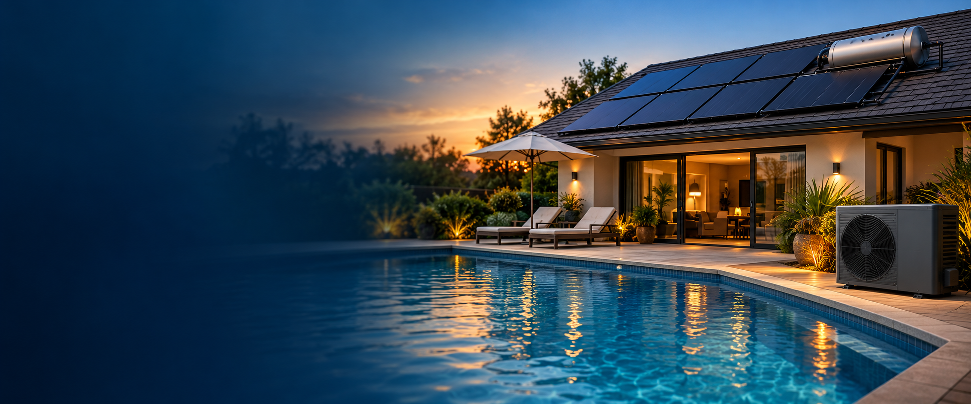 Casa moderna com piscina e sistema de aquecimento solar térmico