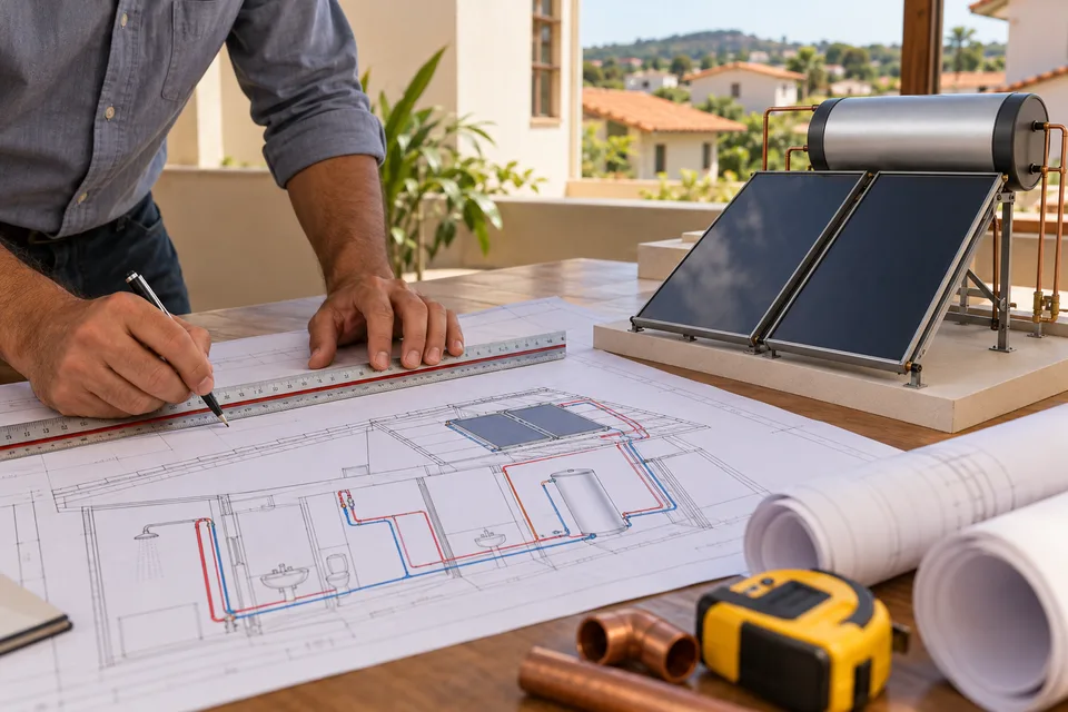 Planejamento do dimensionamento de água quente sobre uma planta residencial